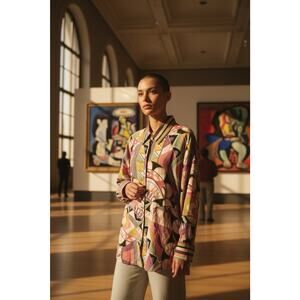 Sandra Roth Ciaosport 14 Silk Art Noveau Geometric Motif Colorful Dopamine Tunic